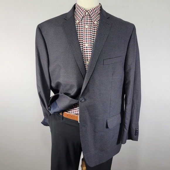 Michael Kors Men's Sport Coat Blazer Two Button Navy Blue Polyester Blend Sz 48R